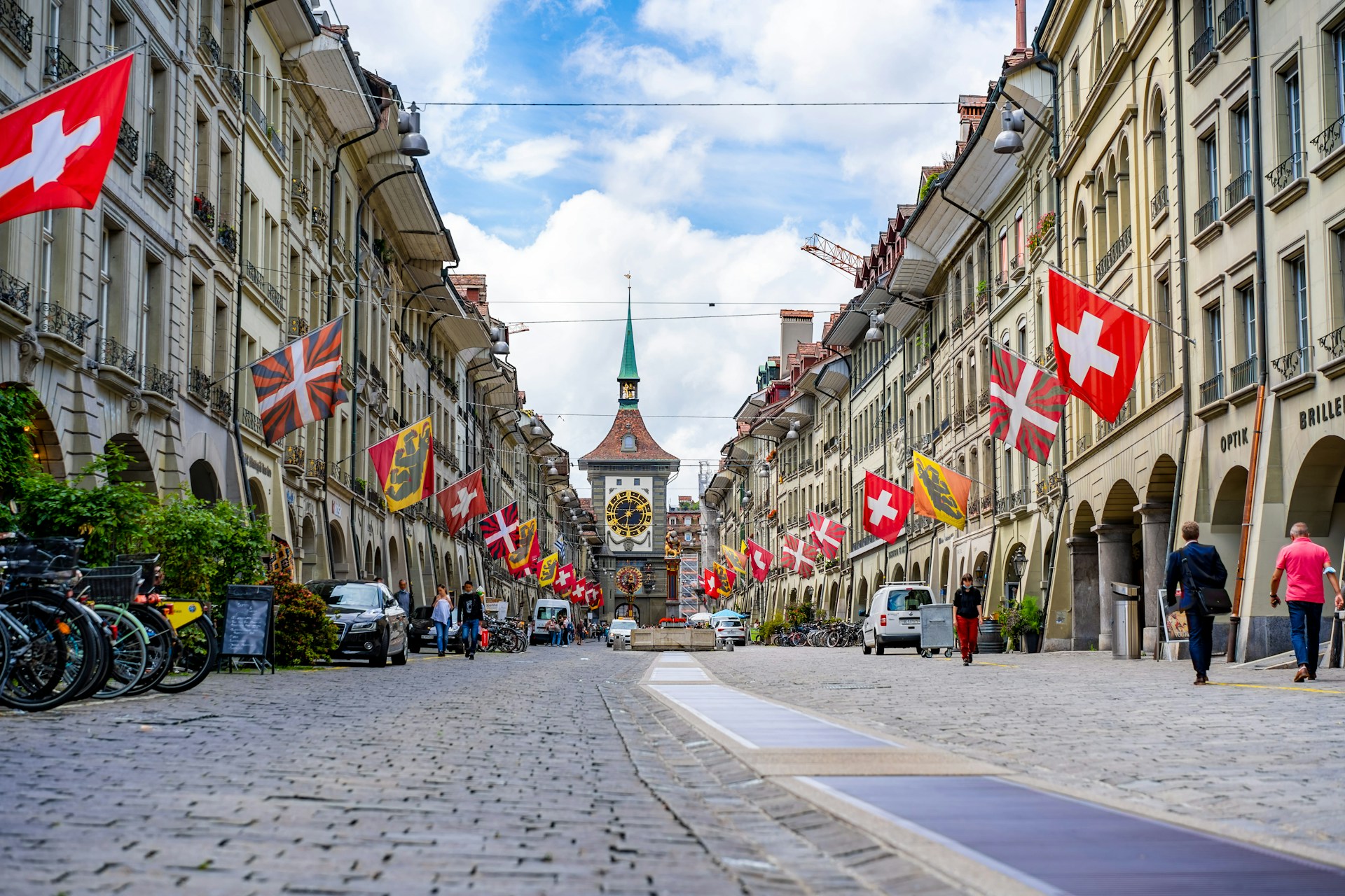 Bern old town with the Zytglogge clock tower and arcaded streets
