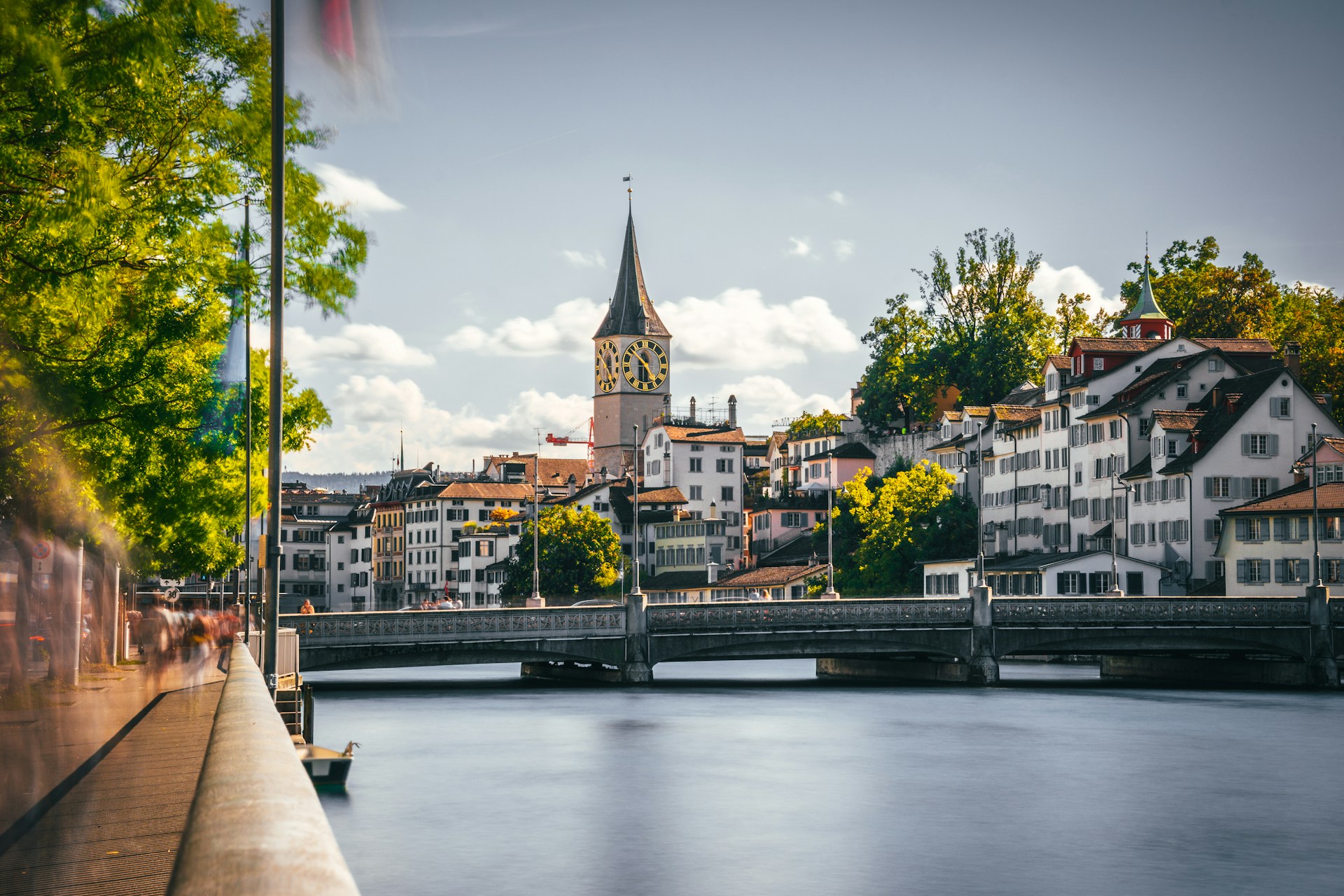 Zurich old town with the Limmat river and church towers